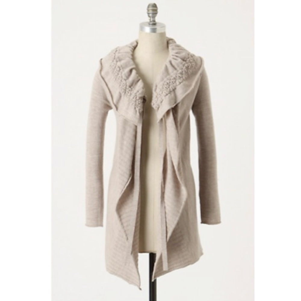 Anthropologie Moth Wool Tie Front Cardigan Boho Ruffle Neck